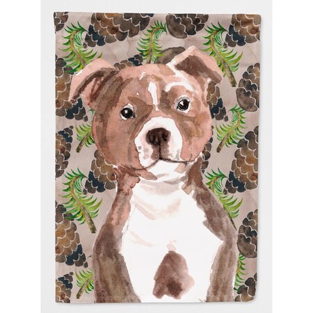 Carolines Treasures Red Staffie Bull Terrier Pine Cones Flag Canvas - House Size BB9602CHF